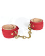 Spartacus PU Wrist Cuffs with Plush Lining Red featuring soft plush interior and durable PU exterior.