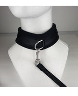 Spartacus Collar & Leash Neoprene Black showcasing a soft neoprene collar with a matching leash on a mannequin.