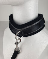Spartacus Collar and Leash Neoprene Silver displayed on a mannequin showcasing its sleek design and comfort.