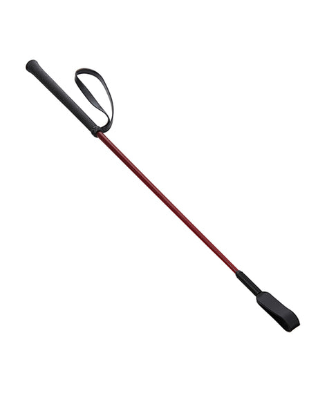 Sex & Mischief Enchanted Crop 25.75 Inch Burgundy with black tip and handle, perfect for controlled sensation play.