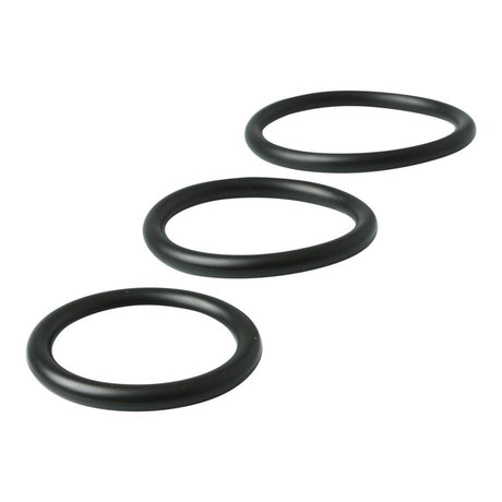 Sex & Mischief Nitrile Cockring 3 Pack Black displaying three graduated nitrile rings in black.