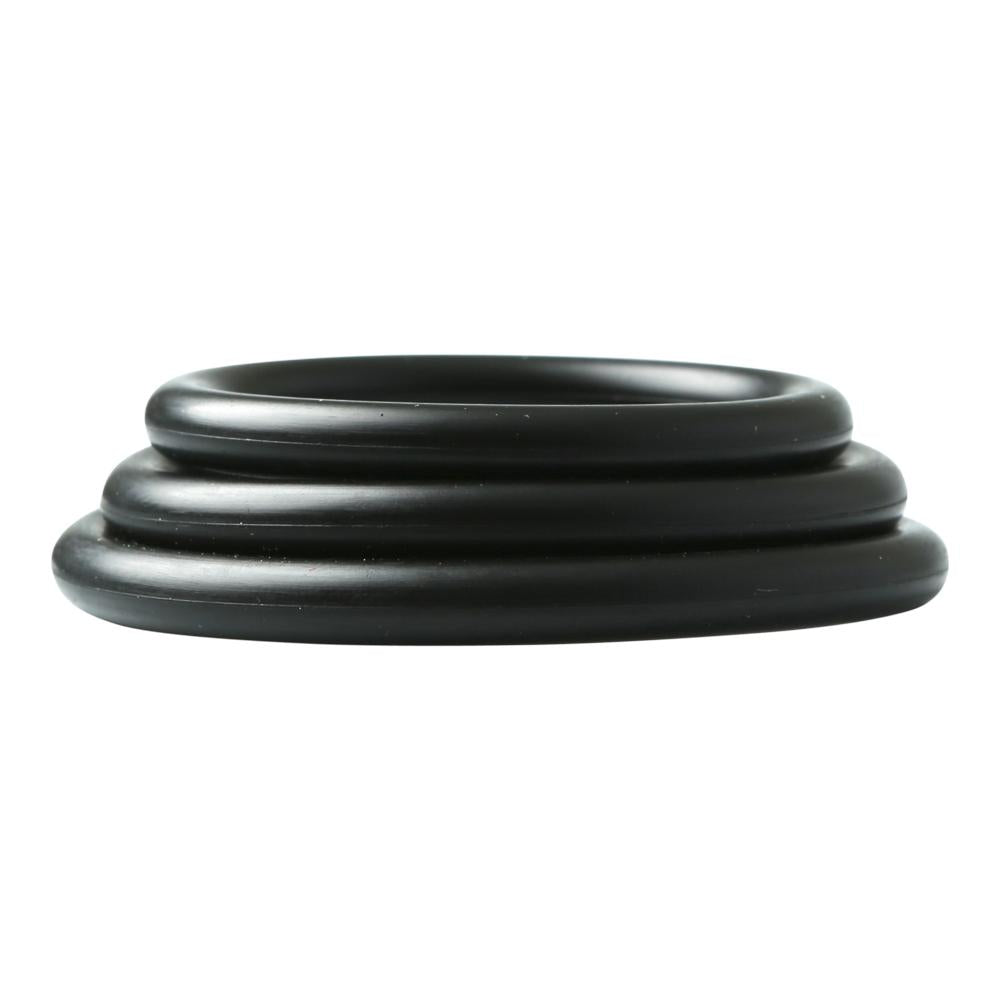 Sex & Mischief Nitrile Cockring 3 Pack Black featuring three graduated rings for a comfortable fit.