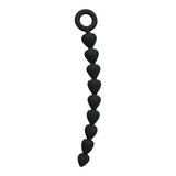Sex & Mischief Black Silicone Anal Beads on a white background, featuring a smooth graduated string of rounded beads.