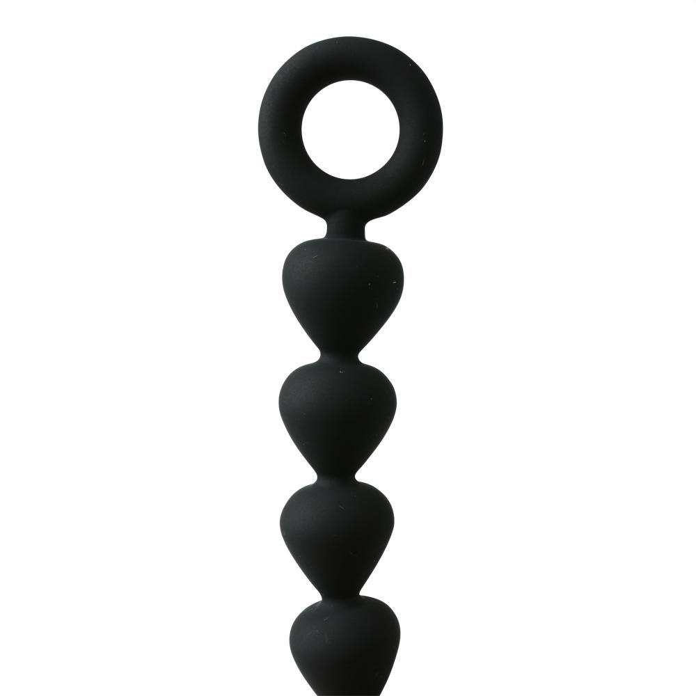 Sex & Mischief Black Silicone Anal Beads featuring smooth graduated beads for backdoor exploration.
