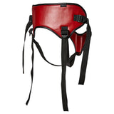 Sportsheets Saffron Strap On Harness Red Black showcasing durable red and black material for confident play.