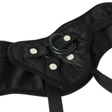 Close-up view of the Sportsheets Plus Size Beginners Black Strap-On Harness showcasing soft black fabric and adjustable straps.