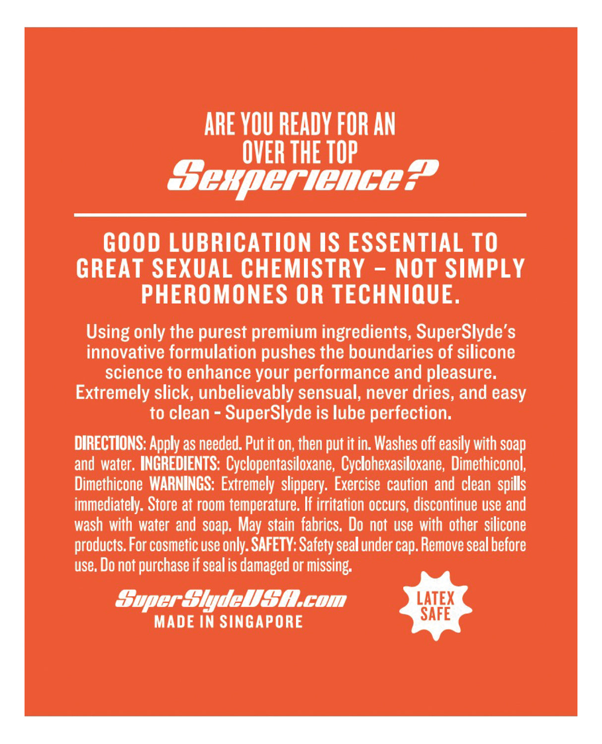 SuperSlyde Silicone Lubricant 3.4 Oz product description highlighting its benefits and usage instructions.