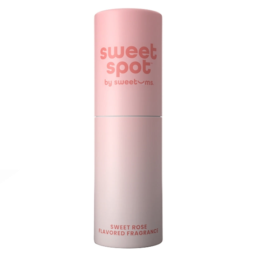 Sweetums Sweet Spot Sweet Rose Kissable Fragrance bottle featuring a soft pink design.