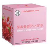 Sweetums Flavored Wipes Strawberry 10 Count packaging featuring strawberry flavor and intimate wipes.