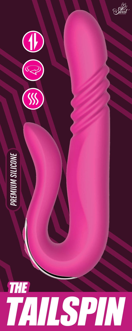 Tailspin Thrusting Dual Stimulating Rabbit Vibrator in vibrant pink, showcasing its sleek design and premium silicone material.