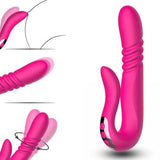 Tailspin Thrusting Dual Stimulating Rabbit Vibrator in pink with distinct head and controls for dual stimulation.