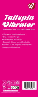 Tailspin Thrusting Dual Stimulating Rabbit Vibrator packaging showcasing features and specifications.