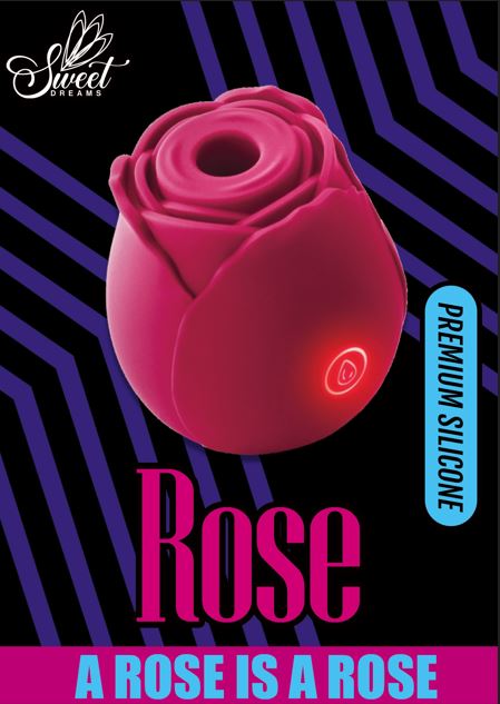 Rose Air Suction Clitoral Stimulator in vibrant pink silicone, featuring a rose design and touch control.