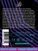 Wet Smooches Mouth Licking Tongue Vibrator packaging highlighting features and usage instructions.