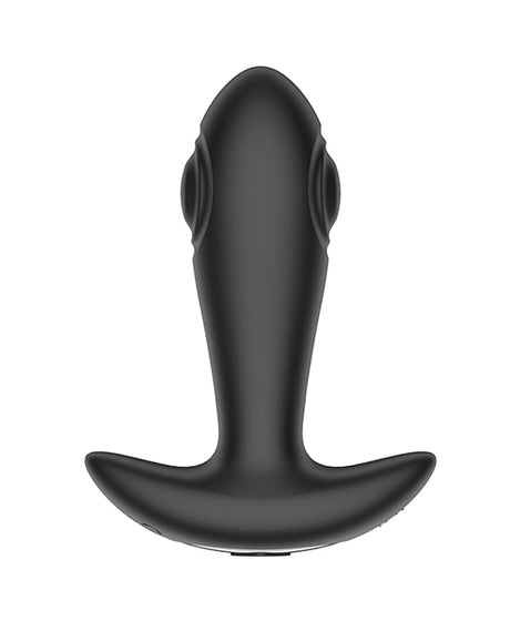 Secwell Reggie Tapping Anal Plug Black, showcasing its sleek design with dual bullets and tapping motion.
