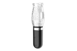 Thrusting 360 Rotating Male Stroker features a transparent sleeve and sleek black base for enhanced pleasure and performance.