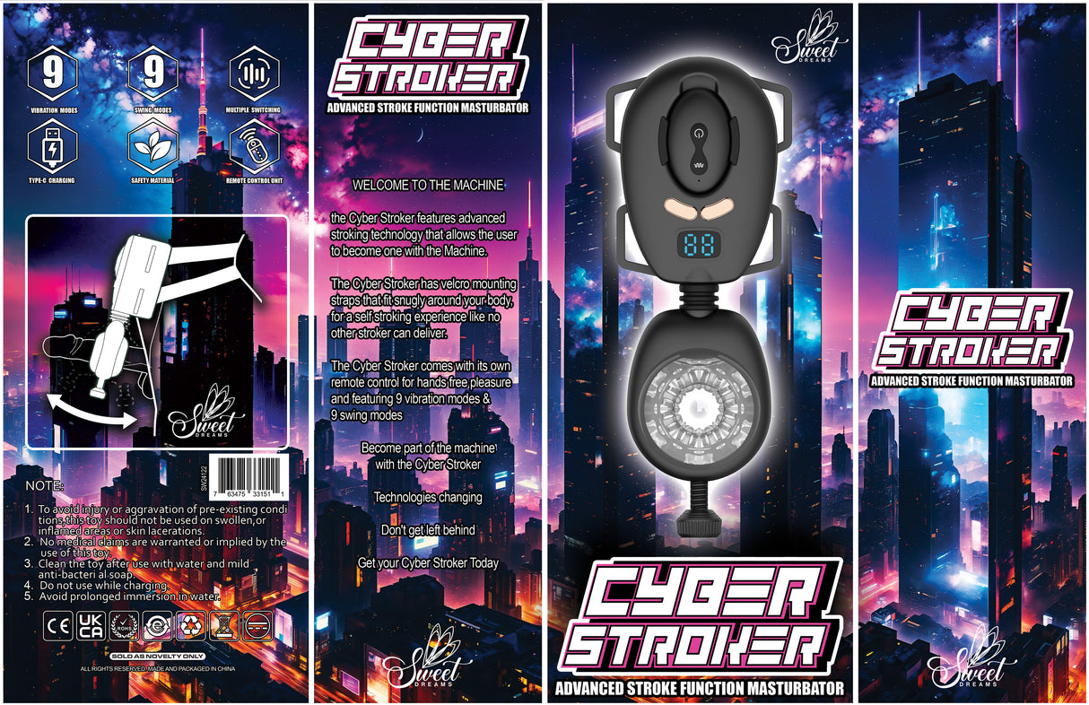 Cyber Stroker Advanced Tech Masturbator packaging showcasing advanced stroke function and remote control features.