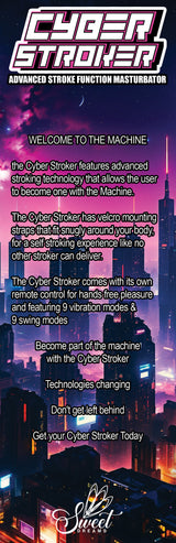 Cyber Stroker Advanced Tech Masturbator design with welcome message and features highlighted.