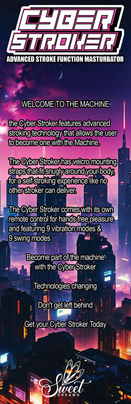 Cyber Stroker Advanced Tech Masturbator design with welcome message and features highlighted.