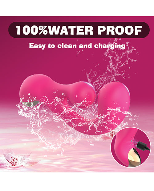 Bump Orgasm Turning Vibration G-Spot Massager Pink with water splashes, showcasing 100% waterproof design and charging feature.