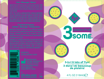 3some 3-in-1 Flavored Lubricant Passion Fruit 4 Oz product packaging featuring vibrant colors and design.