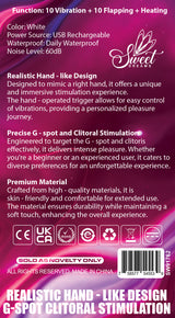 2 Fingers Come Hither Vibrating Thumb packaging highlighting its realistic hand-like design and stimulation features.