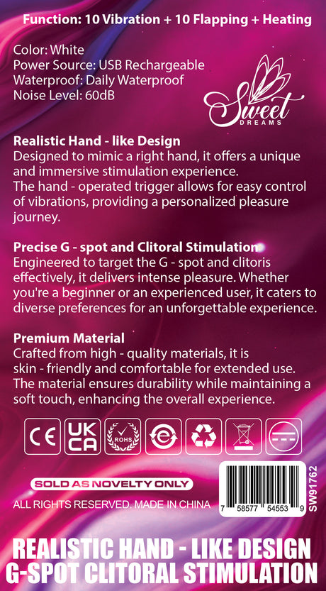 2 Fingers Come Hither Vibrating Thumb packaging highlighting its realistic hand-like design and stimulation features.