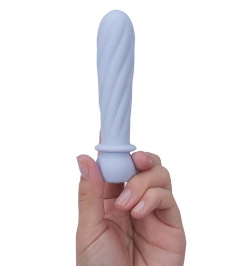 Maia Symba Flexible Bullet Vibrator Purple Swirl held in hand, showcasing its sleek design and body-safe silicone.