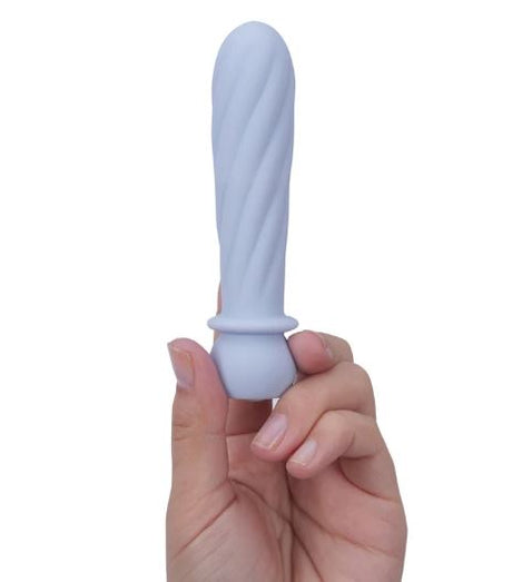 Maia Symba Flexible Bullet Vibrator Purple Swirl held in hand, showcasing its sleek design and body-safe silicone.