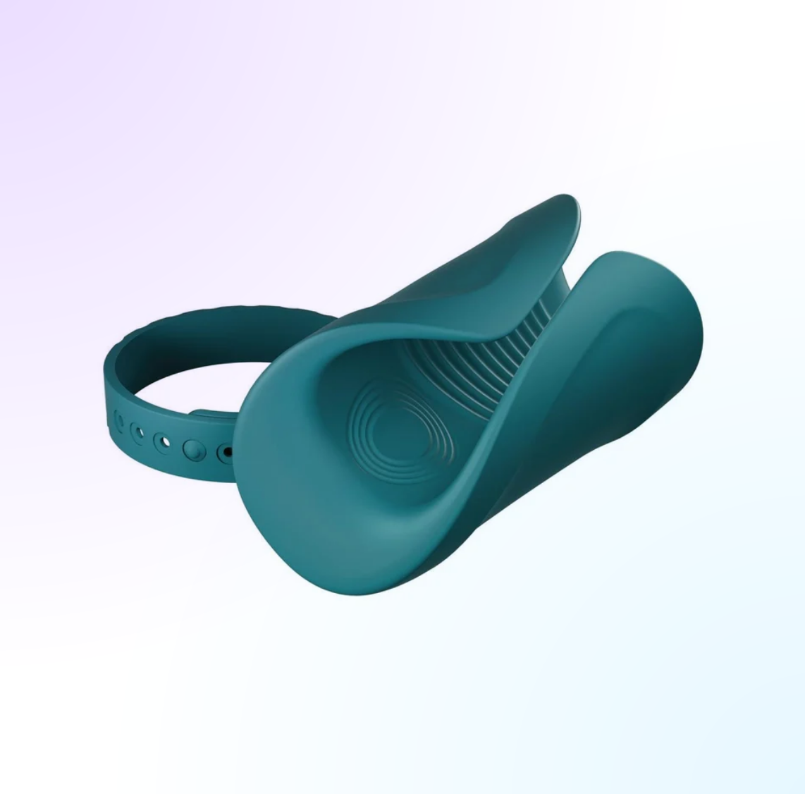 Lovense Gush 2 Motion Handsfree Masturbator Teal with a sleek design and adjustable strap for comfort.