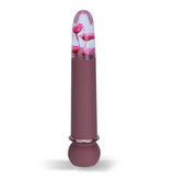 Maia Flora Fiercely Powerful Bullet Vibrator Burgundy with clear acrylic tip and faux flowers.