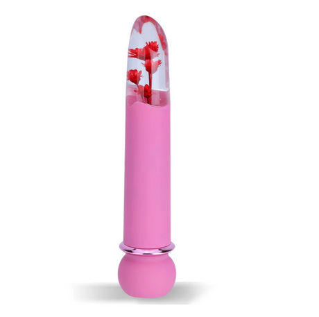 Maia Flora Fiercely Powerful Bullet Vibrator Pink with clear acrylic tip featuring faux flowers.