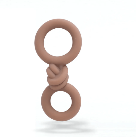 Maia Cooper Liquid Silicone Dual Super Stretch C-Ring Caramel displayed against a white background.