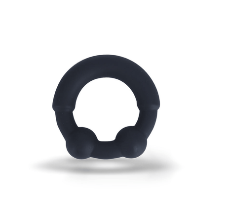 Maia Axel Liquid Silicone Metal Reinforced Super Stretch C-Ring in black silicone for enhanced stimulation and comfort.