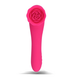 Maia Roza Silicone Premium Dual-Motor Rose Massager in pink, featuring a rose-shaped massage head for targeted stimulation.