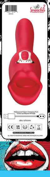 Smooches No 2 Rechargeable Bite Vibrator with dual-end design, featuring a smooth red finish and waterproof charging port.