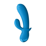 Bang Thick Silicone Rabbit Vibrator Blue, a dual-stimulation vibe with a curved design for maximum pleasure.