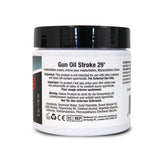 Gun Oil Stroke 29 Masturbation Cream 6 Oz Jar packaging with usage instructions and ingredients.
