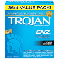 Trojan ENZ Lubricated Latex Condoms 36 Pack, premium quality latex for protection and comfort.