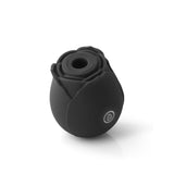 INYA The Rose Black Air Suction Clitoral Vibrator in the shape of a rose with a button for air suction control.
