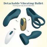 Tracy's Dog Maxikit 3 Piece Vibrator Set Dark Green including detachable vibrating bullet and silicone attachments.