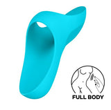 Satisfyer Teaser Rechargeable Finger Vibrator Blue featuring a sleek design and intuitive strap for versatile stimulation.