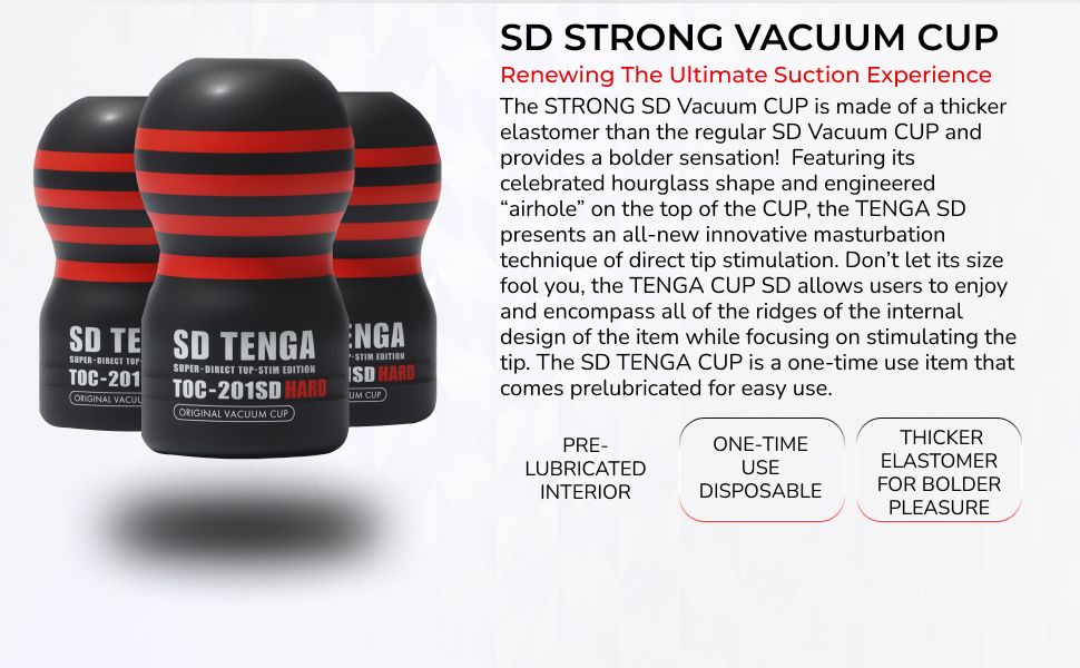 Tenga SD Original Vacuum Cup Strong Masturbator showcases a thicker elastomer for enhanced suction experience.