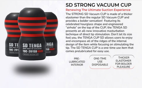 Tenga SD Original Vacuum Cup Strong Masturbator showcases a thicker elastomer for enhanced suction experience.