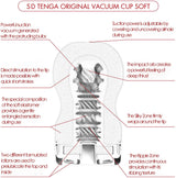 Tenga SD Original Vacuum Cup Gentle Masturbator interior features and benefits diagram.