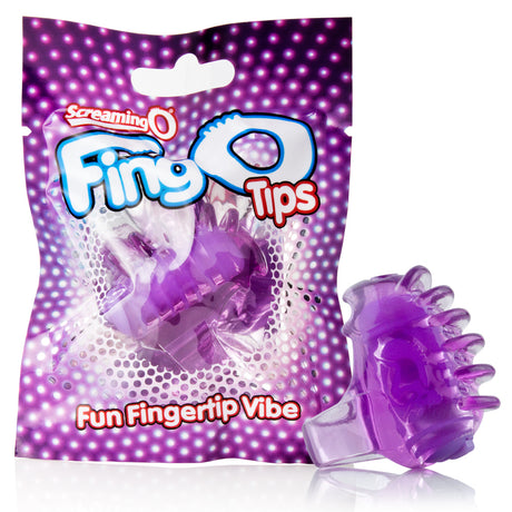 Screaming O Quickie Fing O Tips Finger Vibrator Purple packaging featuring tiny fingertip vibe.
