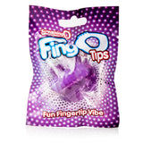 Screaming O Quickie Fing O Tips Finger Vibrator Purple packaging with vibrant colors and design.