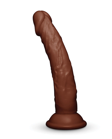 Together 6.75 Inch Realistic Suction Cup Dildo Dark showcasing a lifelike design and strong suction base for versatile pleasure.