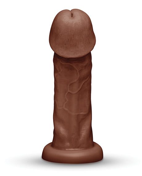 Together 9 Inch Realistic Suction Base Dildo Chocolate with realistic detailing and curved tip for deep satisfaction.