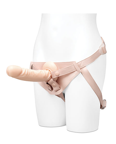 Together 8.25 inches Realistic Dildo Light attached to a harness on a mannequin, showcasing its lifelike design.